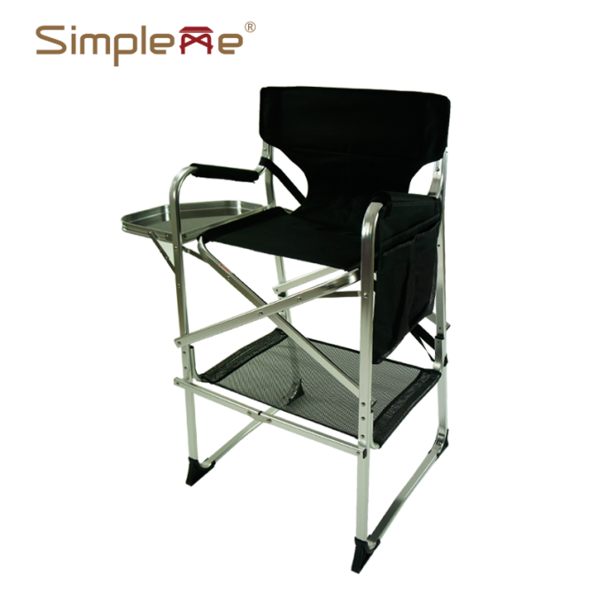 ow-n65ts chaise de réalisateur pliante en aluminium argenté avec plateau latéral 