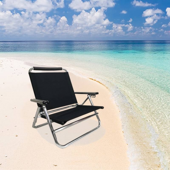 ow-r20 nouvelle chaise de plage pliante en aluminium avec double accoudoir noir 